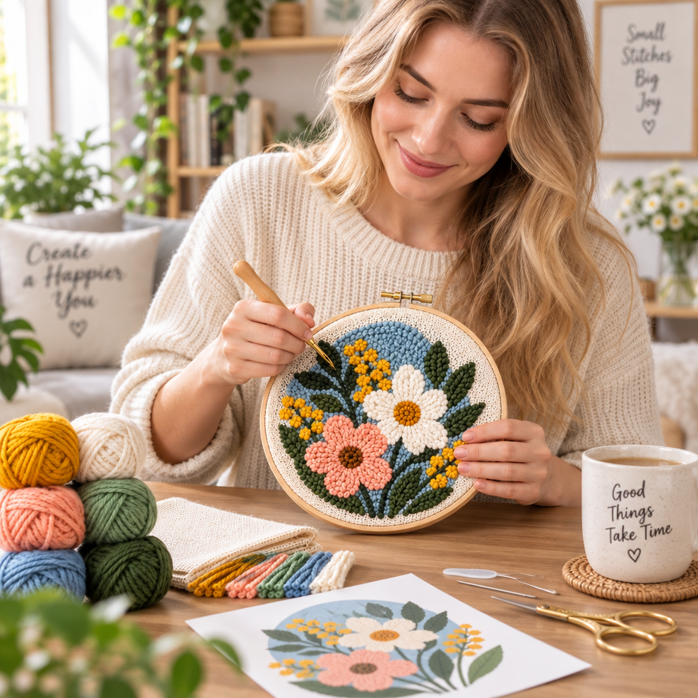 Textured Floral Punch Needle Kit