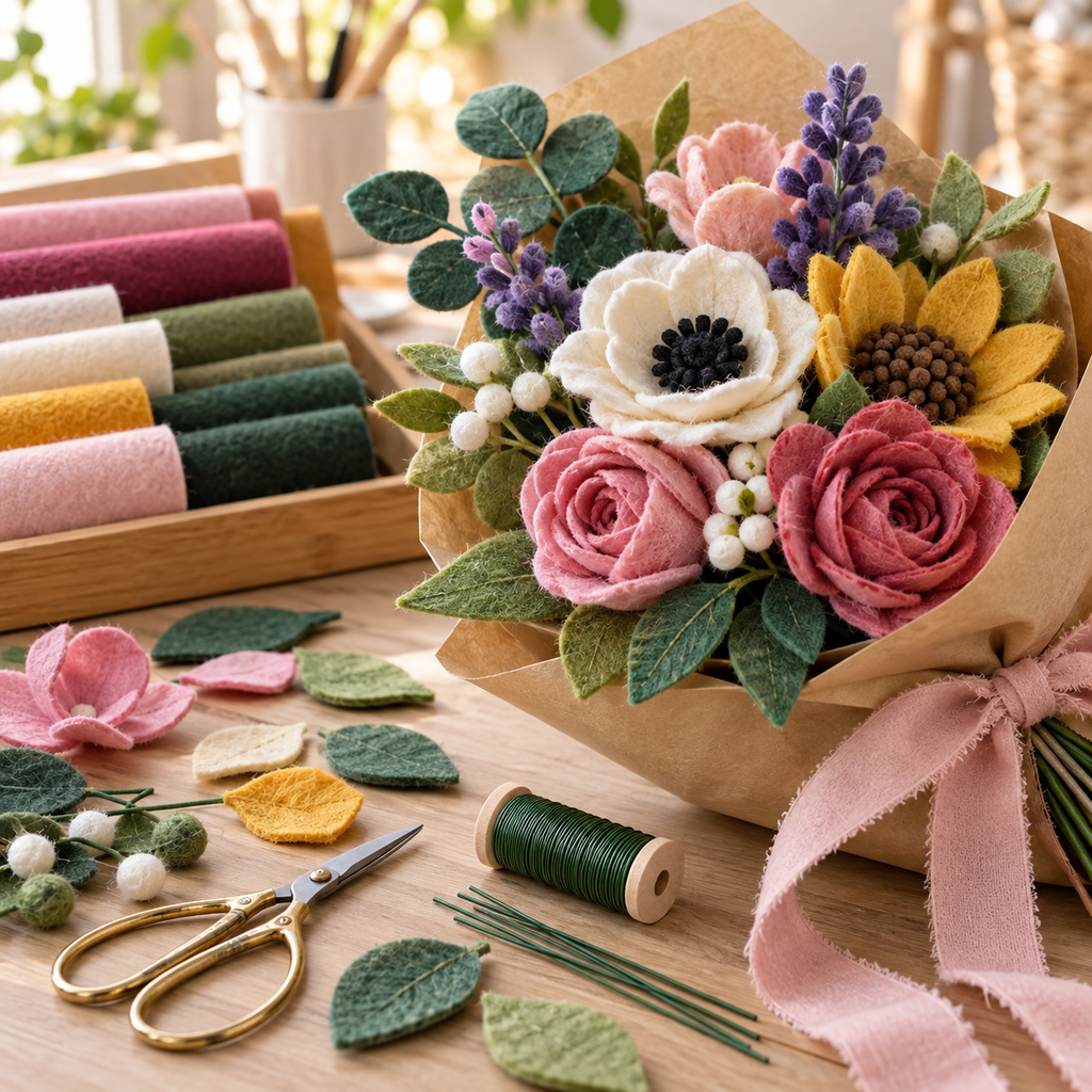 Selovyn Felt Flower Bouquet Making Kit white image