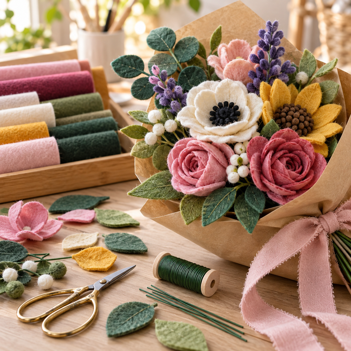 Selovyn Felt Flower Bouquet Making Kit white image