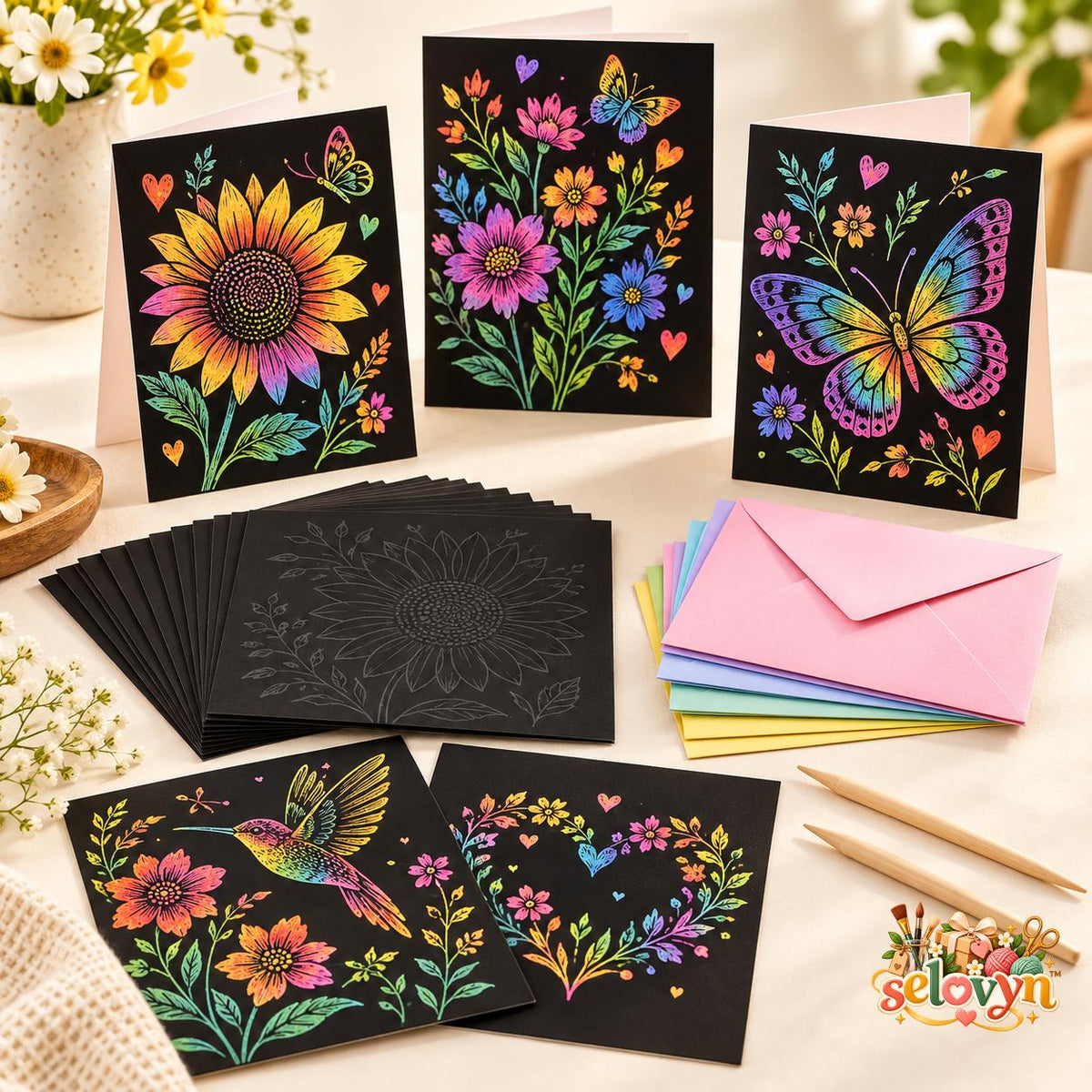 Selovyn Scratch Art Greeting Card Kit main image