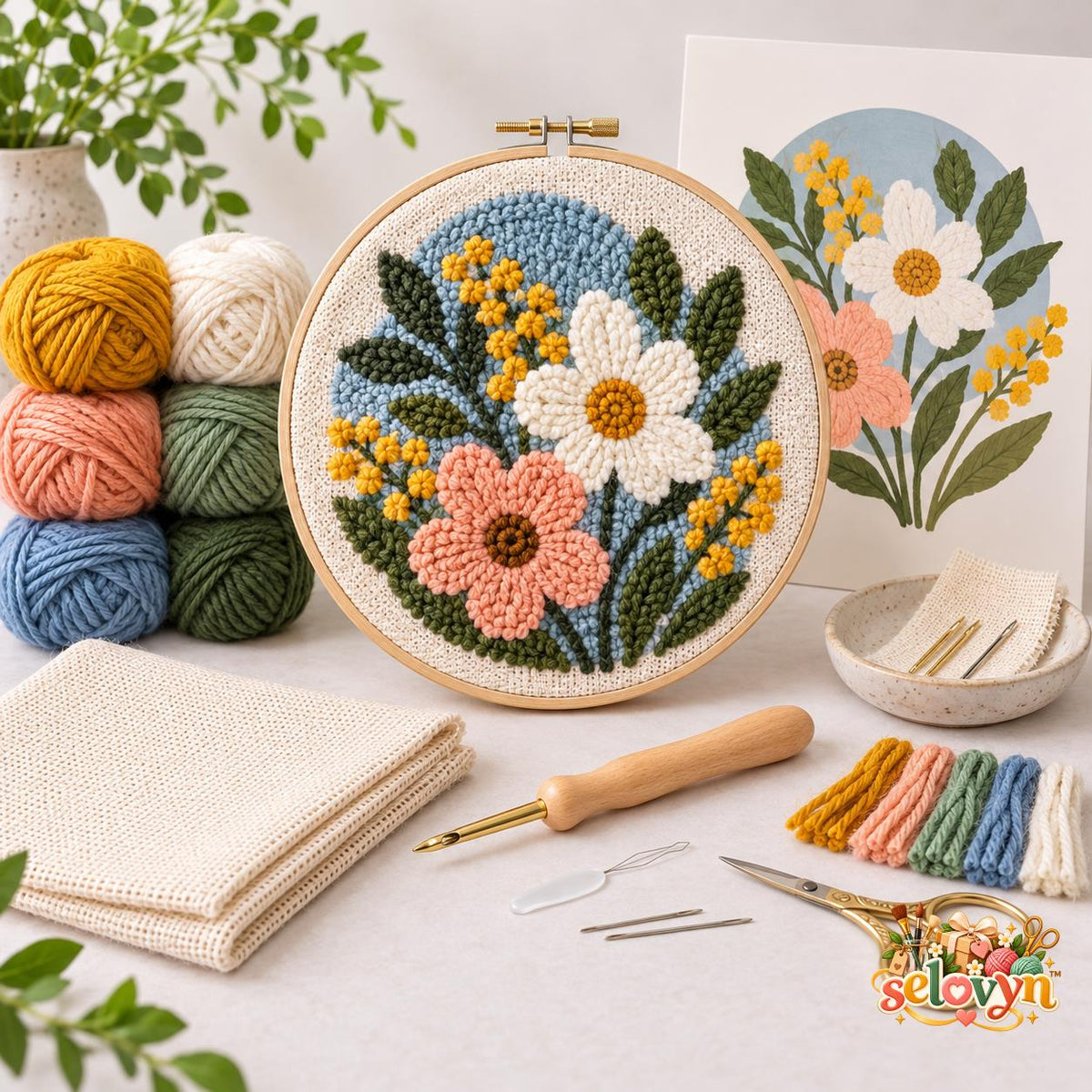 Selovyn Textured Floral Punch Needle Kit main image