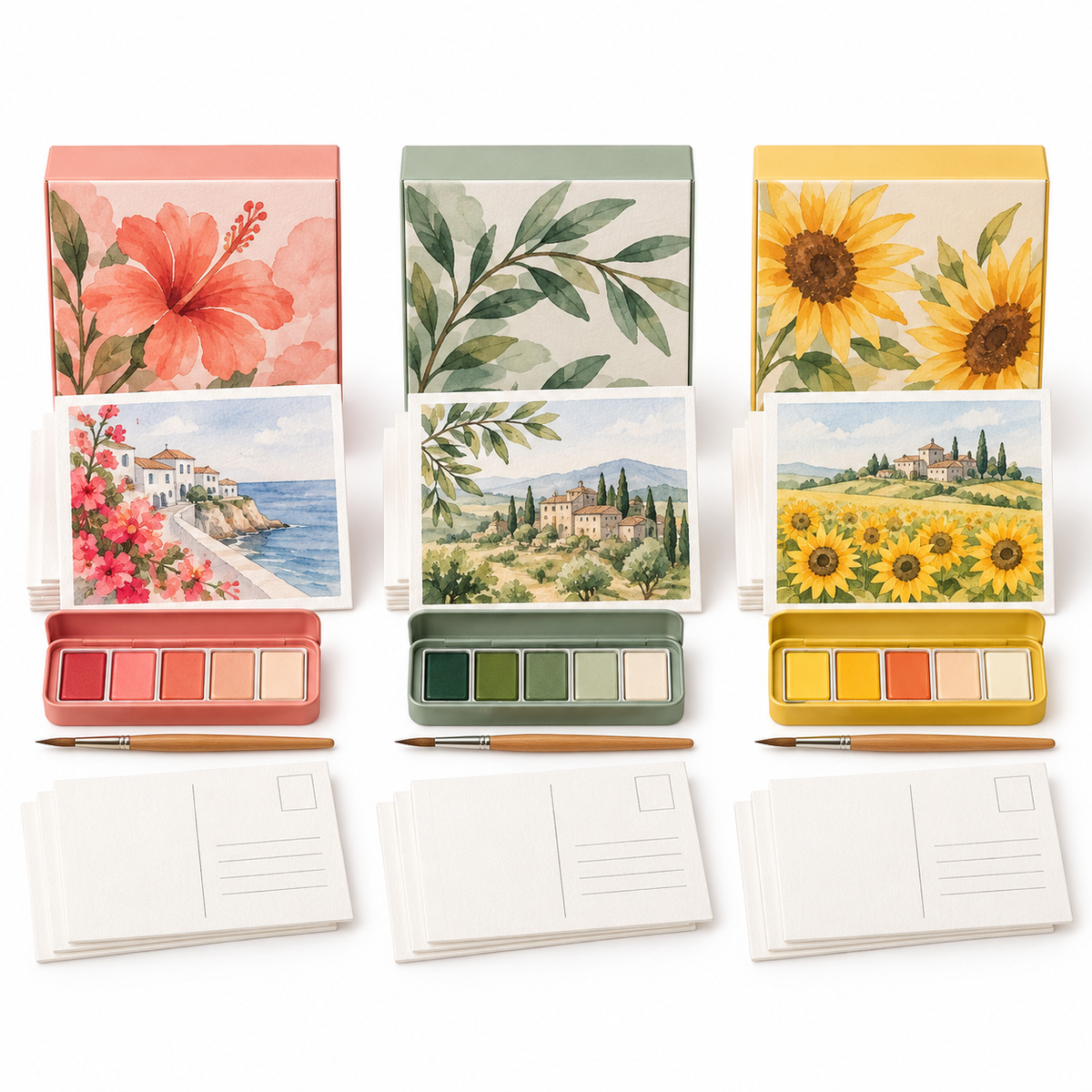 Selovyn Watercolor Postcard Painting Kit three-color SKU options