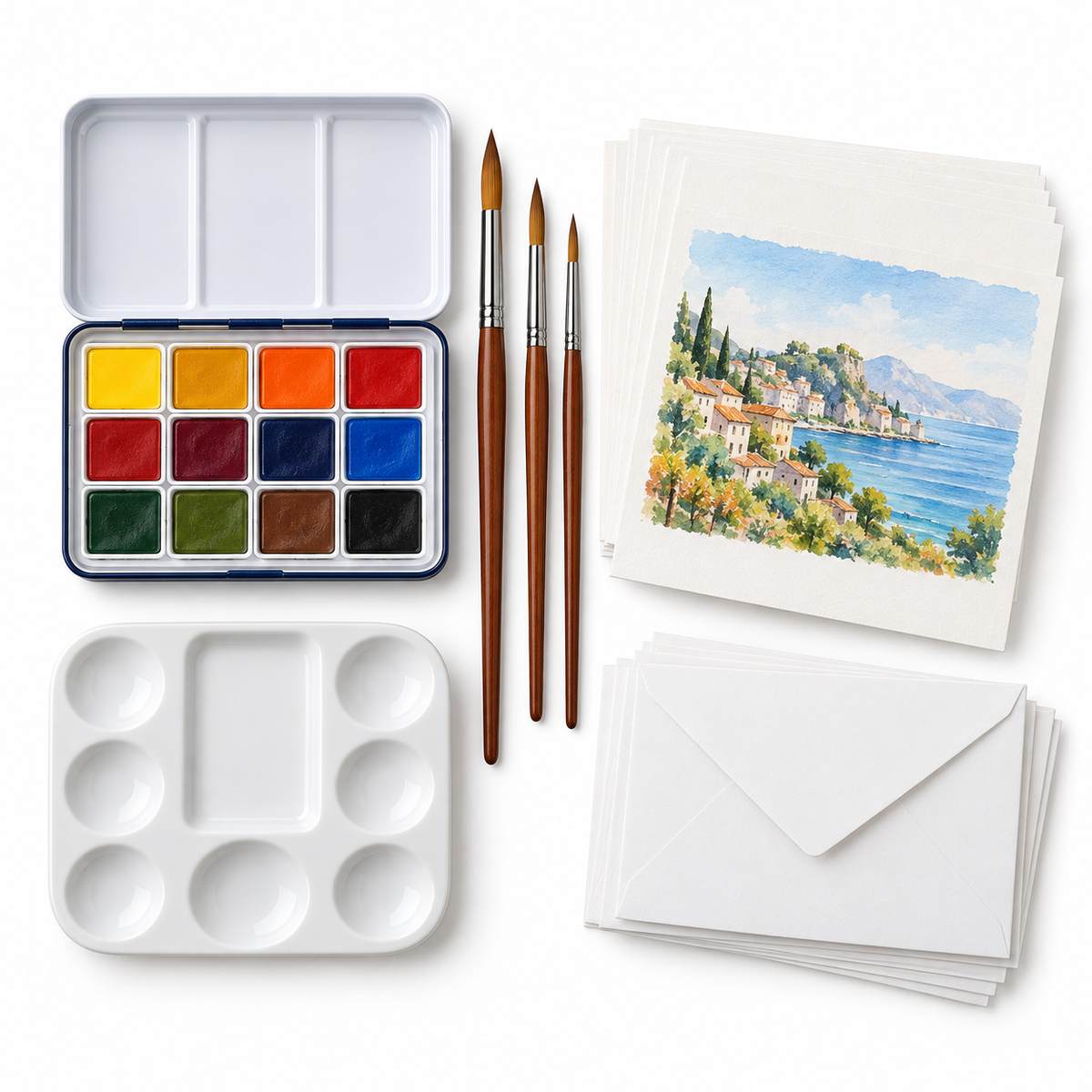 Selovyn Watercolor Postcard Painting Kit on white background